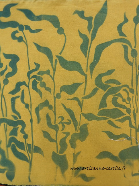 cyanotype vert sur jaune (tissu)