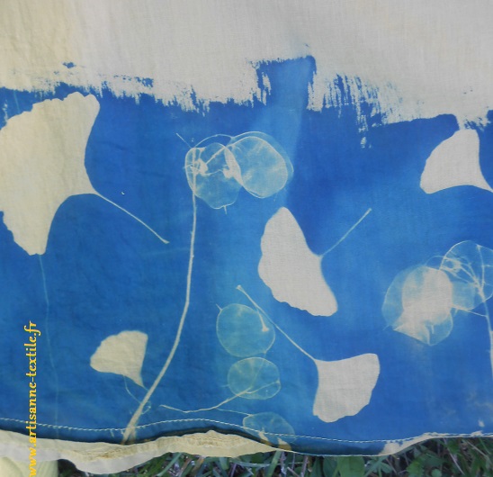 Cyanotype -tissu sur fond coloré 1