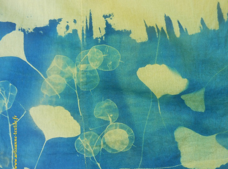 Cyanotype-tissu sur fond coloré 2