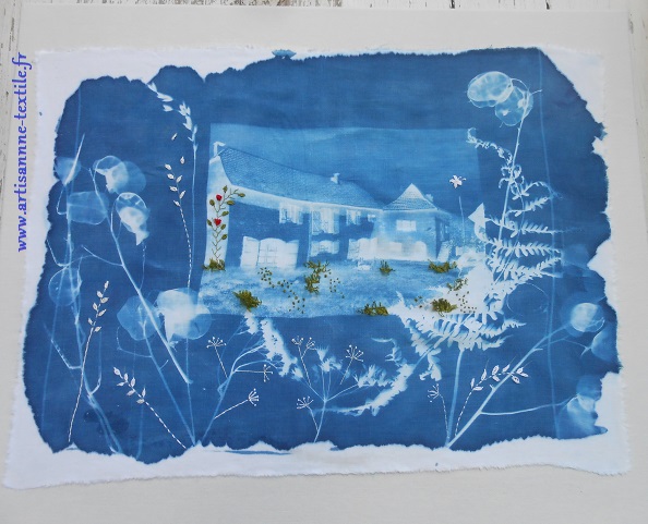 cyanotype détourné rebrodé