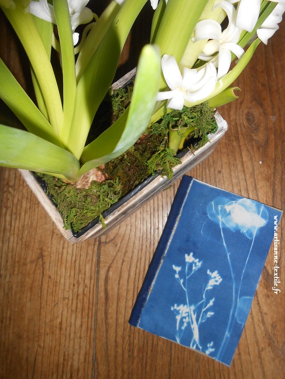 voeux: cyanotype et carnet de l'artisanne textile