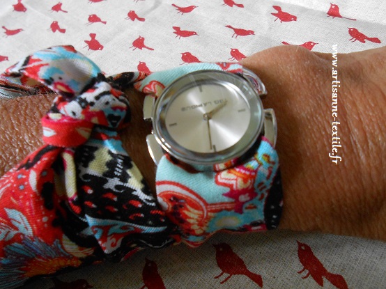 cadeaux-couture 6: bracelet- montre en tissu noué et double