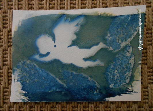 cyanotype sur papier sans passage dans l'eau vinaigrée