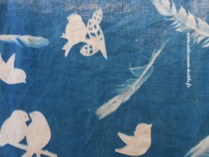 cyanotype sur tissu detail (1)les oiseaux